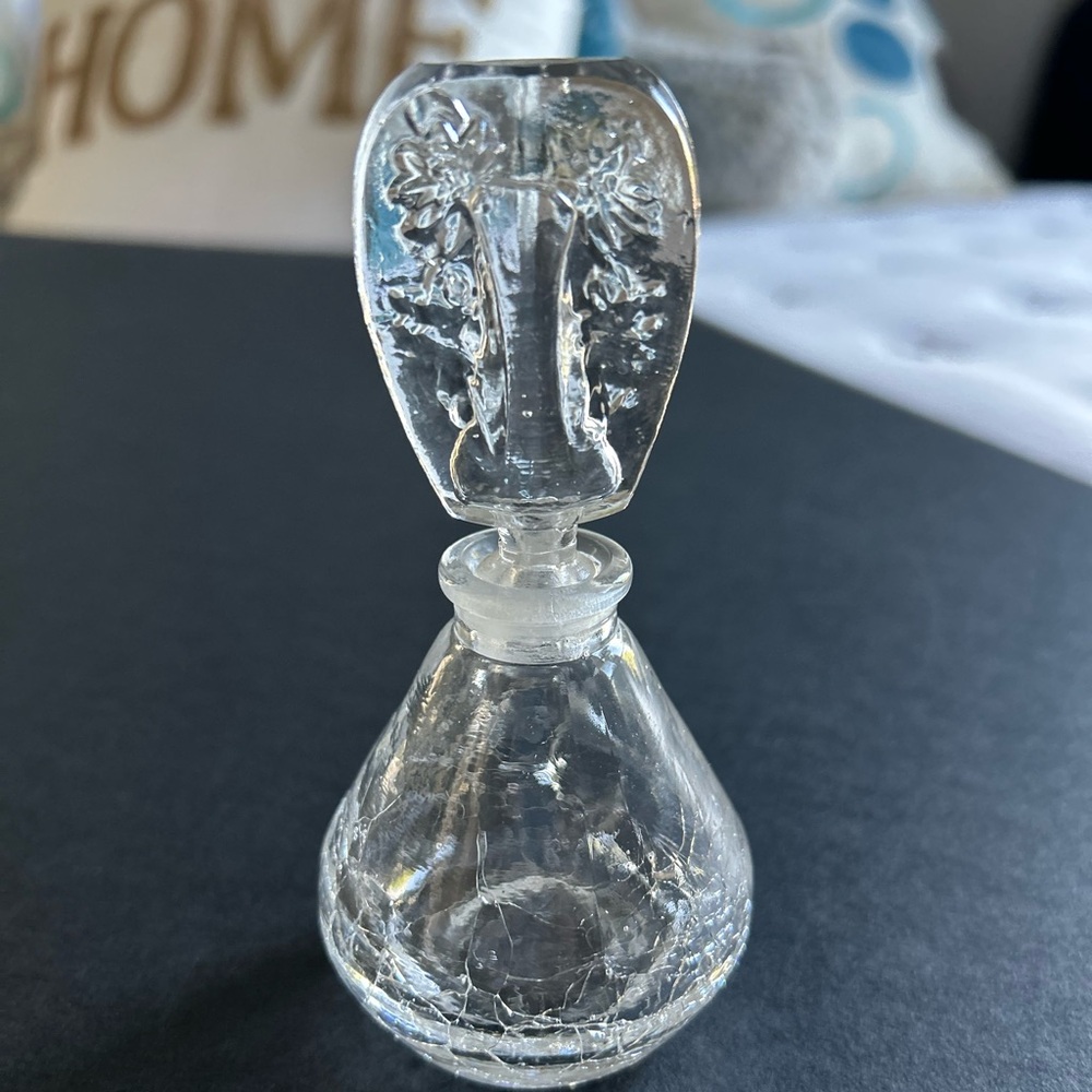 Vintage art deco crackle glass perfume bottle